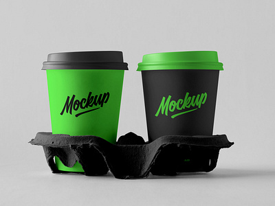 Free Paper Coffee Cups With Holder Mockup