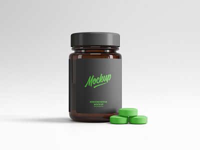 Free Medicine Bottle with Pills Mockup