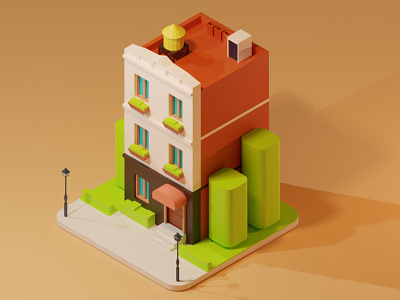 Low Poly Building 3d design illustration