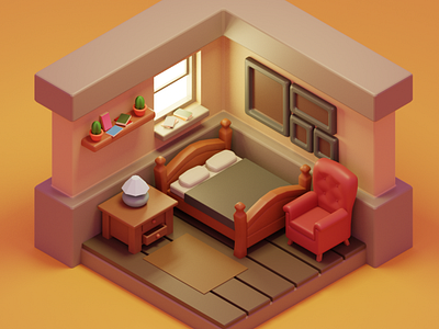 3D Isometric Room Day 3d design illustration