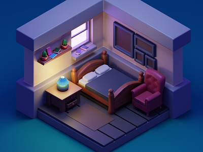 3D Isometric Room Night 3d design illustration