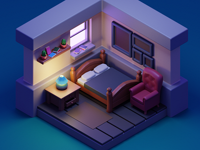 3D Isometric Room Night