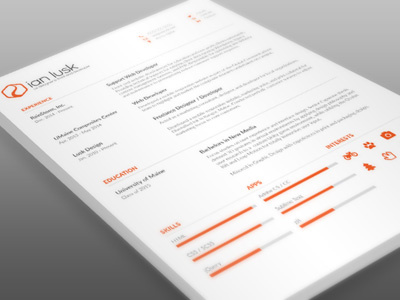 Ian Lusk Resume for 2016 cv minimalist orange resume