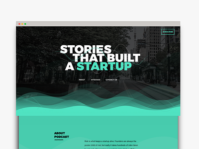 Stories That Built a Startup audio landing page podcast sound waves website