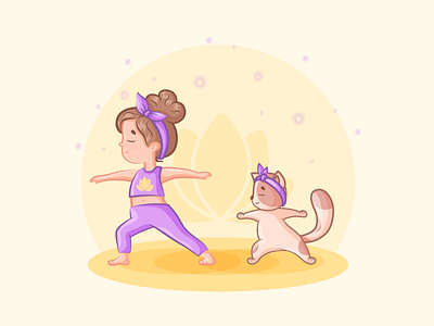 Best friends Ellie and May 💖 cartoon cat character friendship girl graphic design illustration pink sport together vector yellow yoga