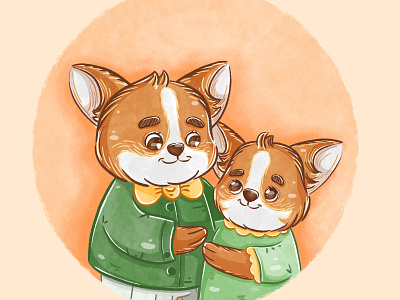 Сorgi family animals illustration book illustration for children cartoon character character design corgi design family illustration illustration love portrait