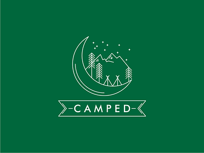Camped camp forest line art modern mountain nature pines quite stars