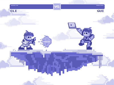 Web UI vs CLI branding characterdesign design illustration island pixel pixel art purple sky street fighter vector