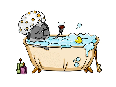 Bath time bath pug sticker wine