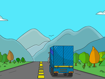 Truckers Life driver illustration landscape mountain road tree truck