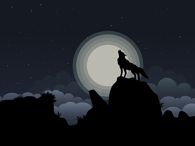 Night wolf animal cloud graphic moon mountain nature night vector wolf