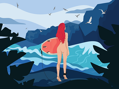 Hidden Place beauty body girl hair hawaii heaven illustration nature ocean postcard red sport surf surfing view weekend woman