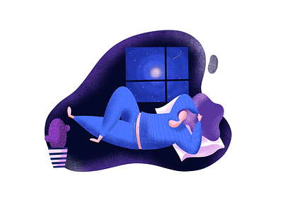 The Midnight characterdesign cozy dreams girl happy illustration midnight moon night star