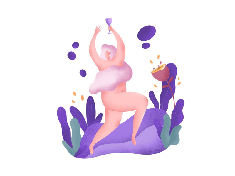 More wine, please! characterdesign friday fun glass happiness happy illustration jump life naked purple run wine women