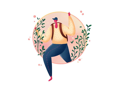 A Step adventure characterdesign happy illustration journey men miles organic pink plants step