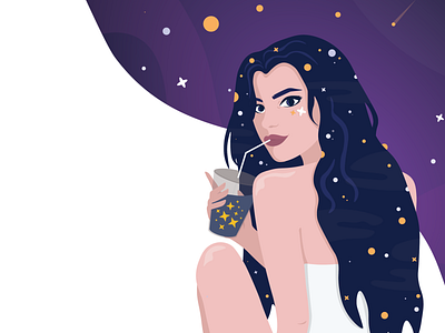 Star Girl beauty characterdesign cosmos galaxy girl hair illustration latte midnight moon planets purple star universe