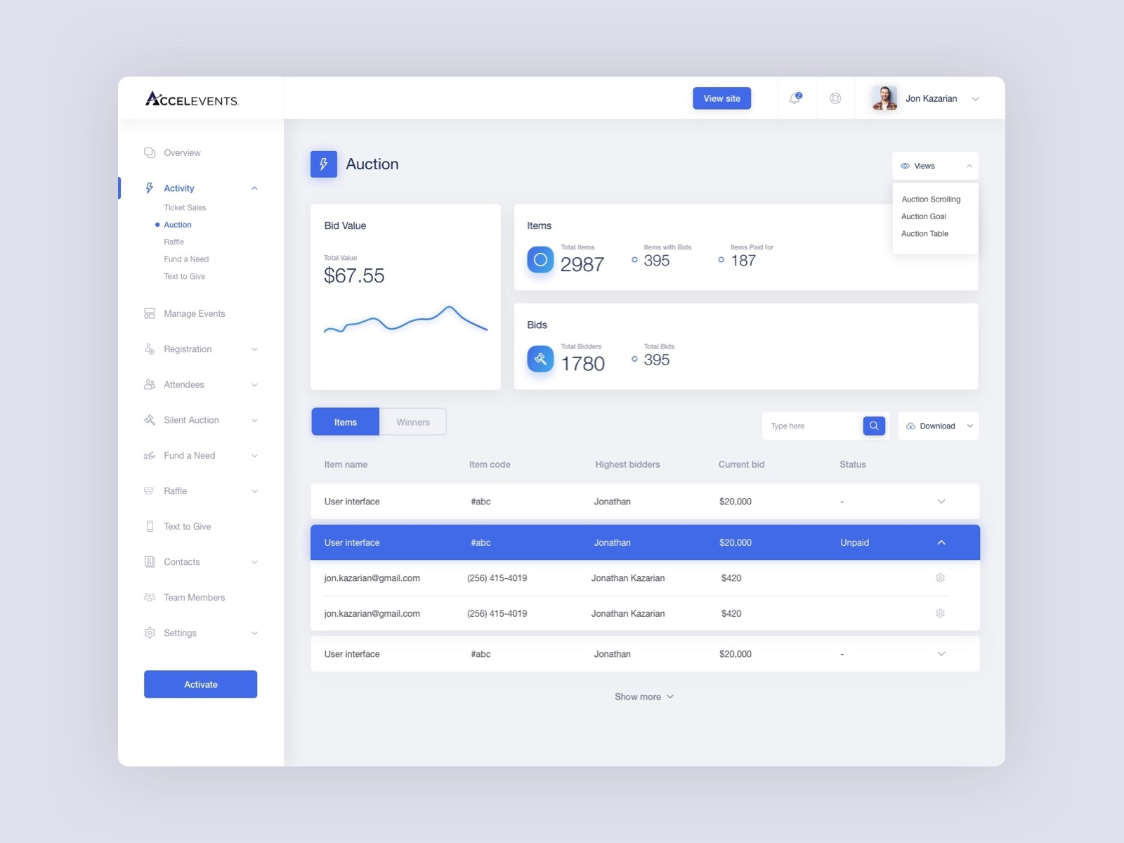 Event Dashboard - Auction Page By Abdallah Mostafa On Dribbble