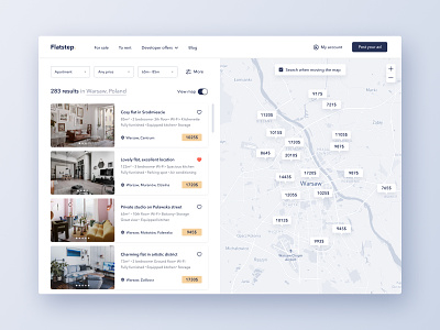 Flatstep search results figma flat interface map real estate search ui ux web webapp website