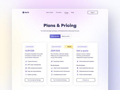 Aura Website – Pricing Page