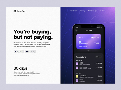 PostPay – Hero Section app design finance fintech graphic design hero interface minimalist payment product design splitscreen typography ui ux web