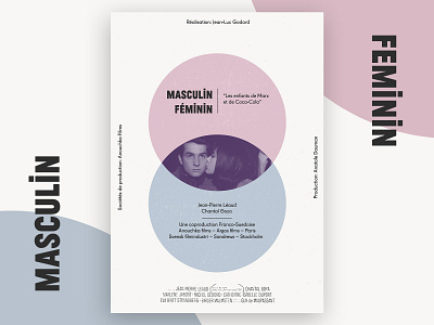 "Masculin feminin" movie poster art design flat geometric graphic graphic design pastel poster print retro typography vintage