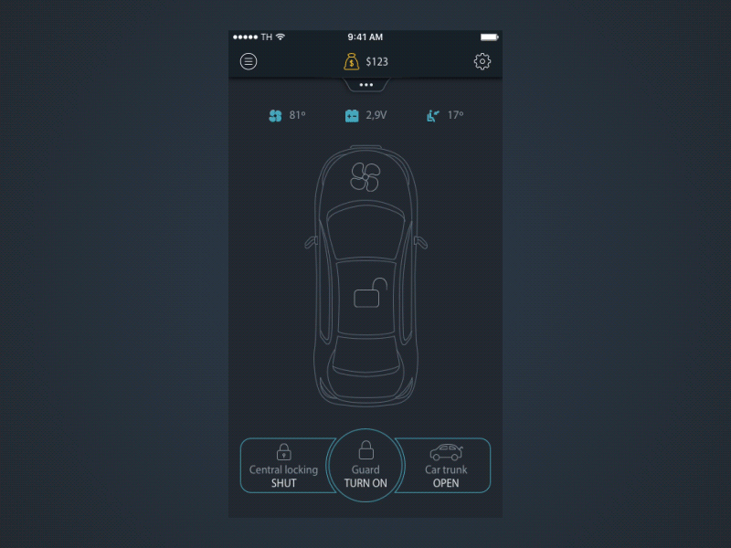 MagnuM Car - remote control for your car alarm animation app car control gif icon ios mobile remote ui ux