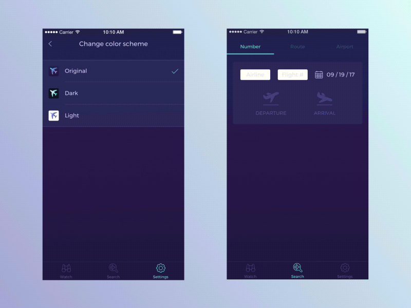 Flights Tracker - track flights and forget about being late after effects animation app color flight flinto gif ios scheme track ui ux