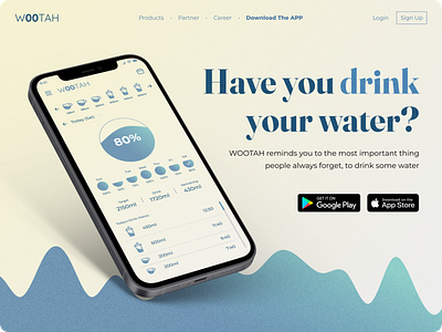 Wootah, Drink Reminder App (Landing Page Concept)