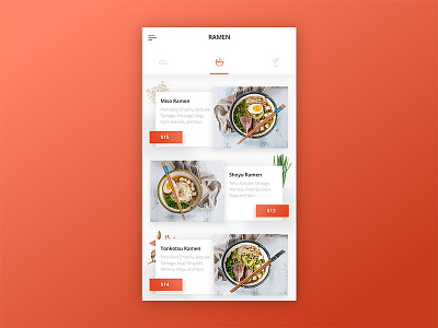 Ramen Menu food menu minimal mobile native ordering ramen ui ux