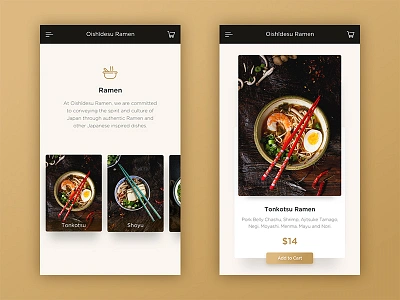 Ramen Menu card food japan japanese menu mobile native ramen ui ux