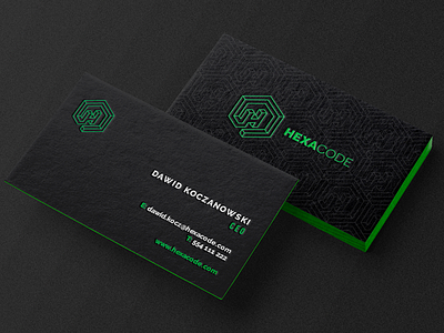 HexaCode business cards black business cards geometric green id identification logo
