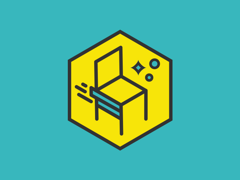 Super Chair line badge hexagon polygon furniture chair illustration vector icon logo