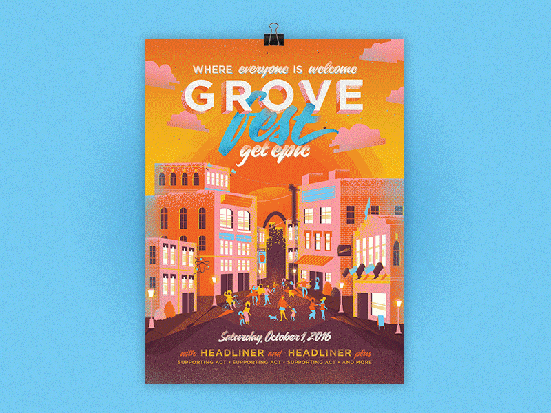 GroveFest advertising festival glow in the dark illustration poster saint louis stipple stl street texture the grove