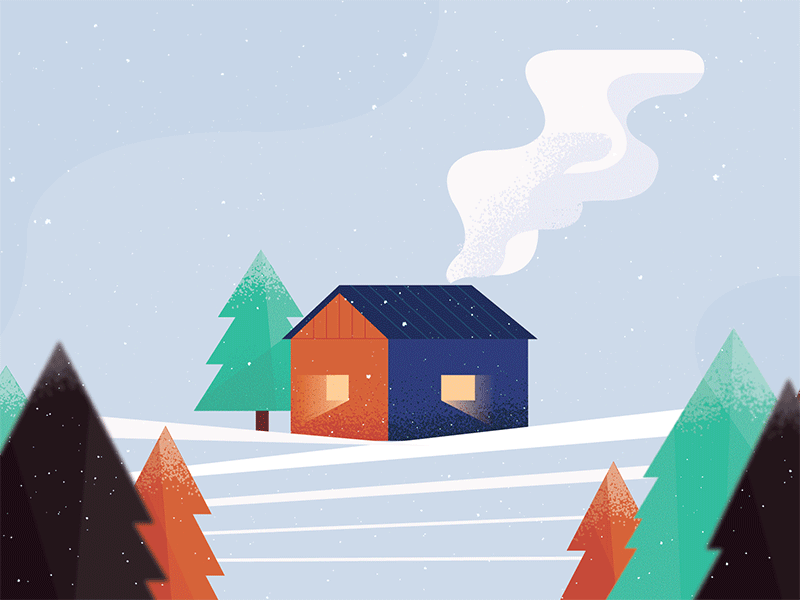 tiny house trees light stipple particle christmas field farm holiday texture illustration animation snow