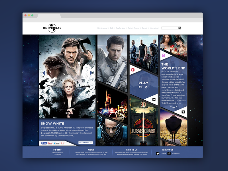 Front Page Concept interface webdesign layout concept universal user interface movie landing purple website psd free