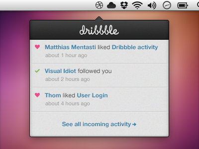 Dribbble Activity Feed activity app bar dribbble menu
