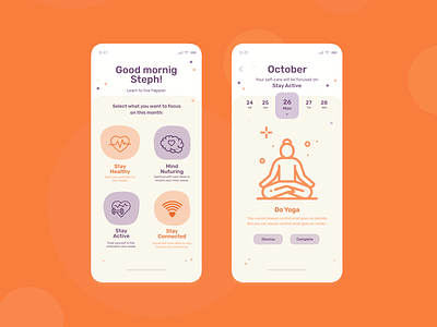 Self Care App Concept app design mobile mobile ui self-care selfcare ui