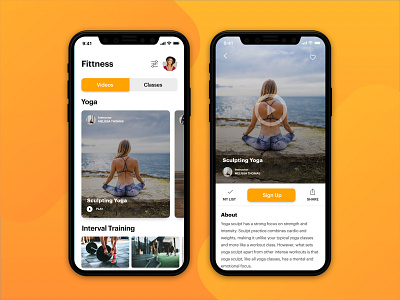 On demand video content for fitness app product design ui ux video yoga