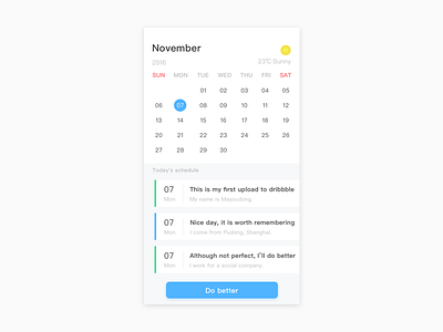 This is my first upload to dribbble appointment calendar first ios ui ux weather