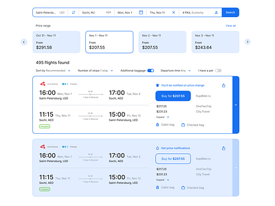 Flights booking page