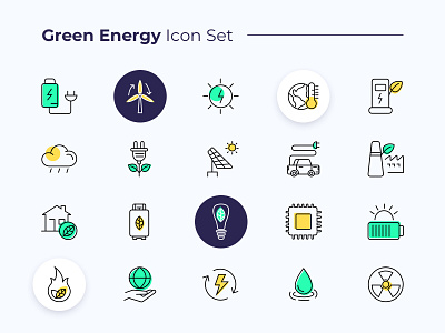 Green Energy Icon Set divi divi theme energy environment green energy icon design icon set iconography icons icons pack illustration line logo monochromatic nature renewable energy ui ux web design