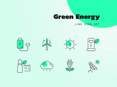 Green Energy Icon Set divi environment icon icon design icon set iconography icons icons pack icons set illustration line icon