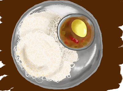 Idiyappam with egg roast adobe photoshop digital illustration digital painting food illustration illustration kerala food malayali breakfast