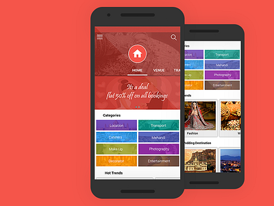 Wed App Home Screen android app banner marriage app material design tabs wed app