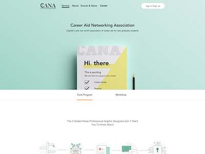 Home page design for a non-profit association aid bright career clean green light networking workshop