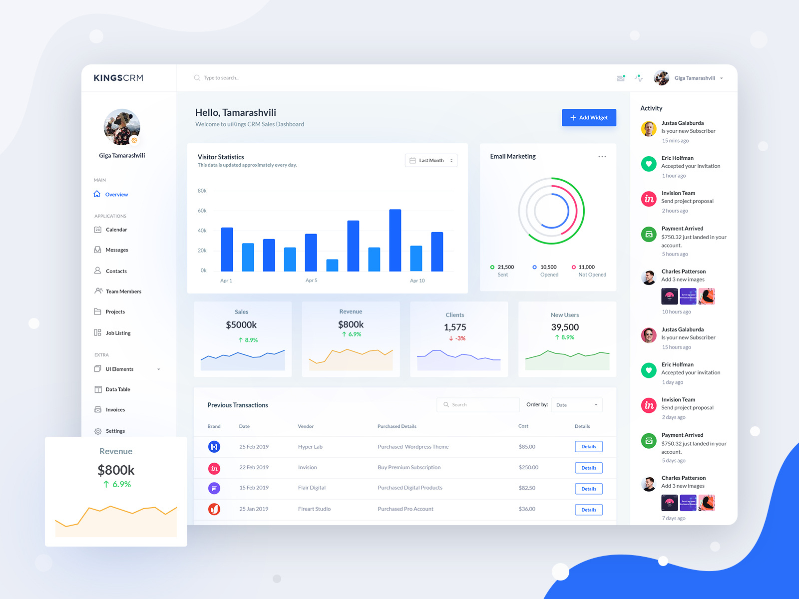 KingsCRM Web Application Home V3 by Kazi Sayed for Dropex UI/UX Agency ...