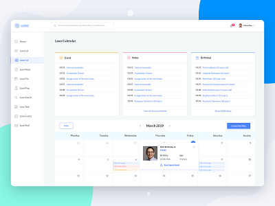 Schedule Web App admin birthday calendar conference dashboard event meeting notes schedule