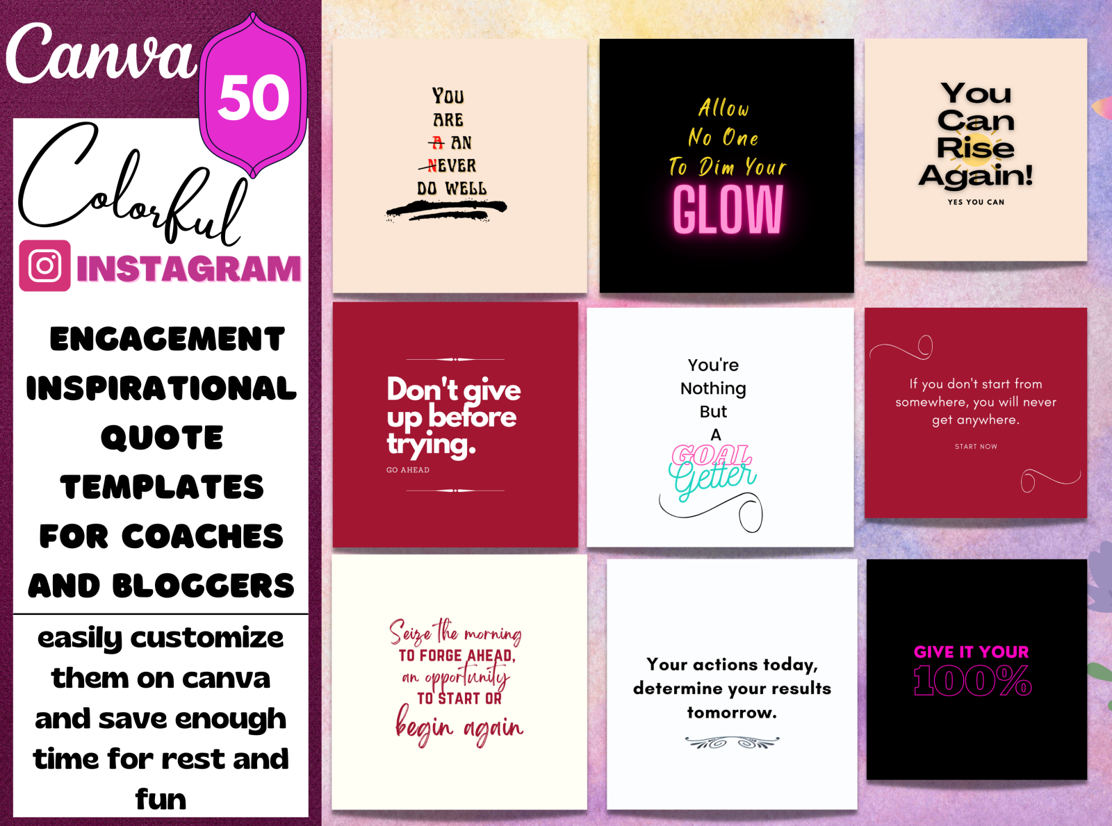 50 COLORFUL INSTAGRAM ENGAGEMENT QUOTES TEMPLATES-Colorful PackB by ...