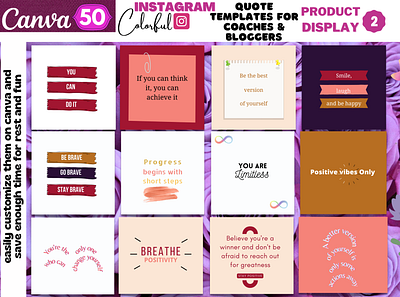 50 Colorful Instagram Inspirational Quote Template Display 2 social media engagement