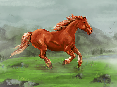 Horse drawing horse illustration mountains sketch